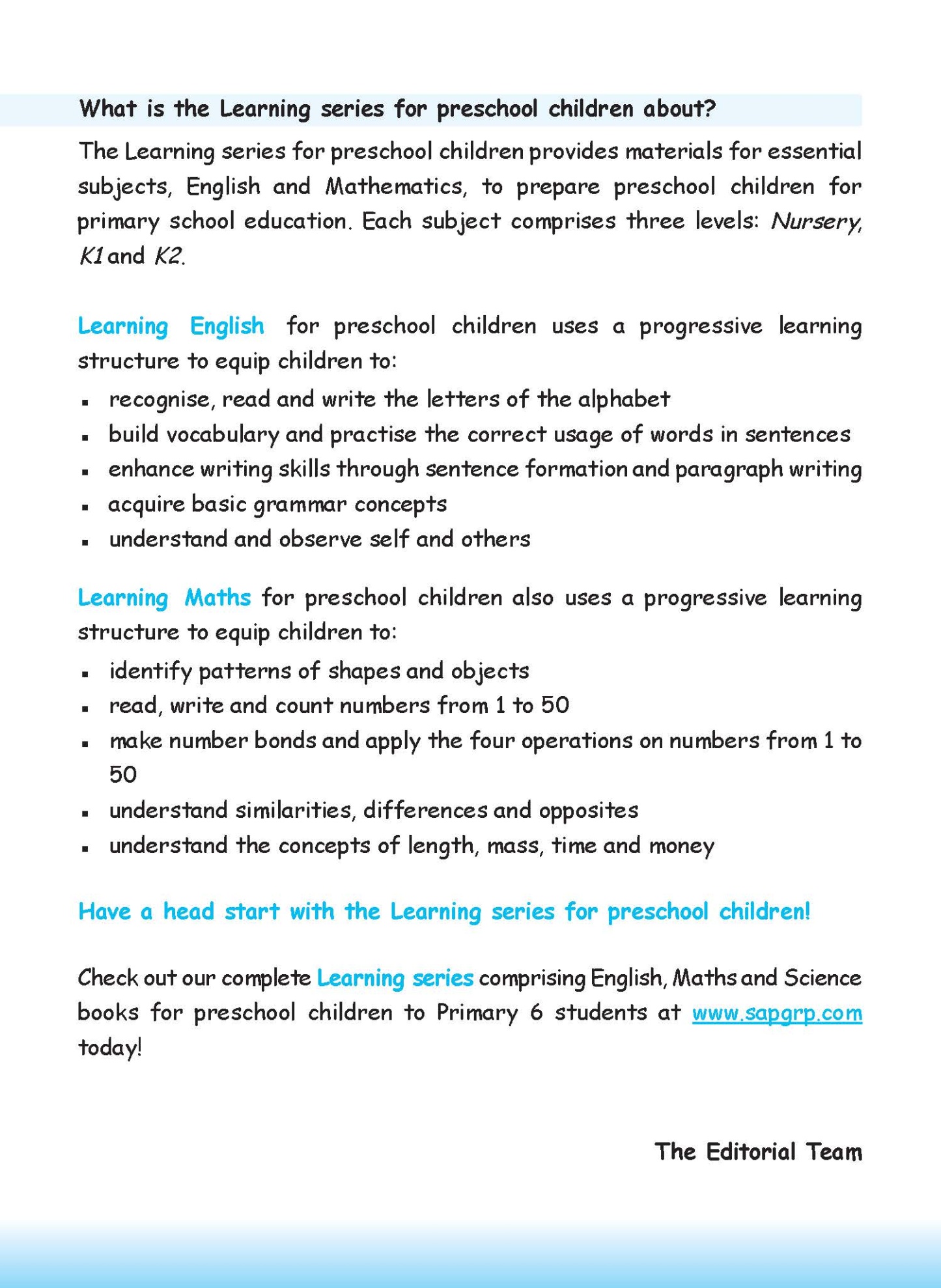 LEARNING ENGLISH Nursery