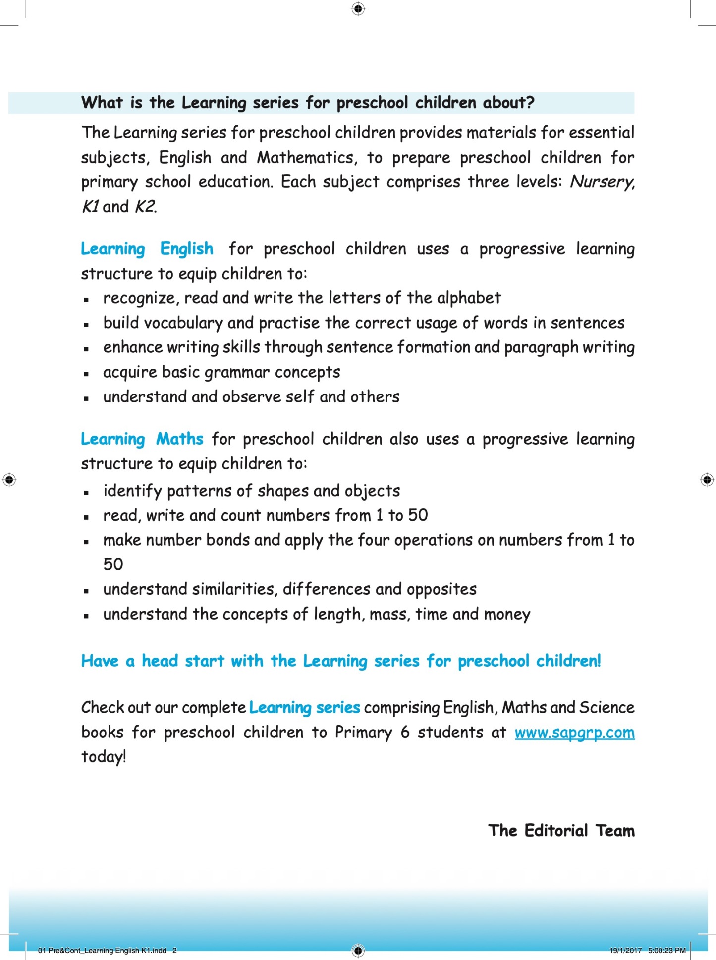 LEARNING ENGLISH Kindergarten 1