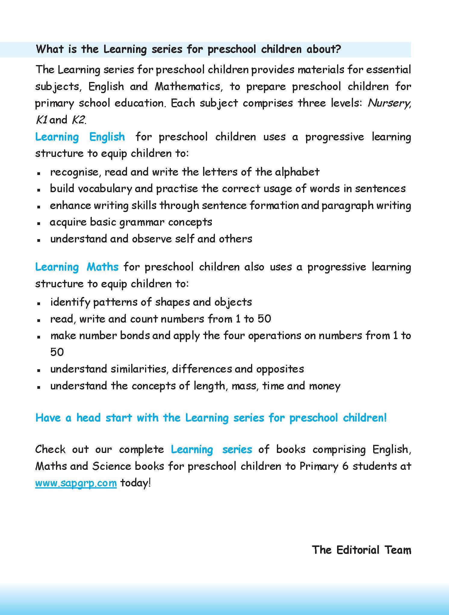 LEARNING MATHS Kindergarten 1