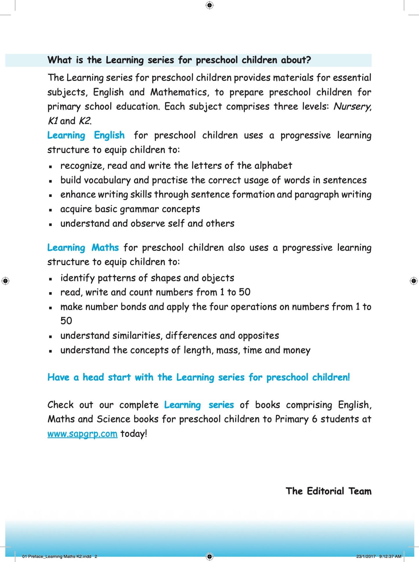 LEARNING MATHS Kindergarten 2