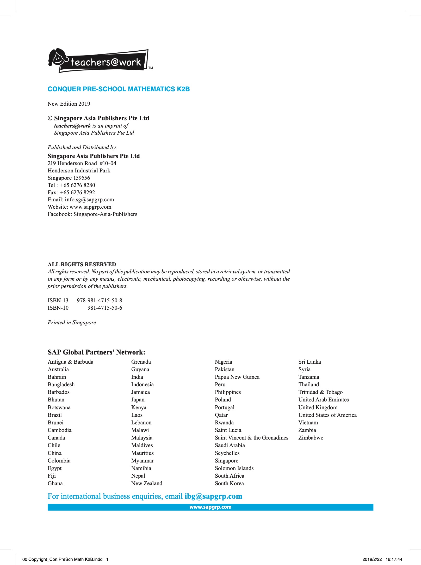 Conquer Pre-School Mathematics Kindergarten 2B