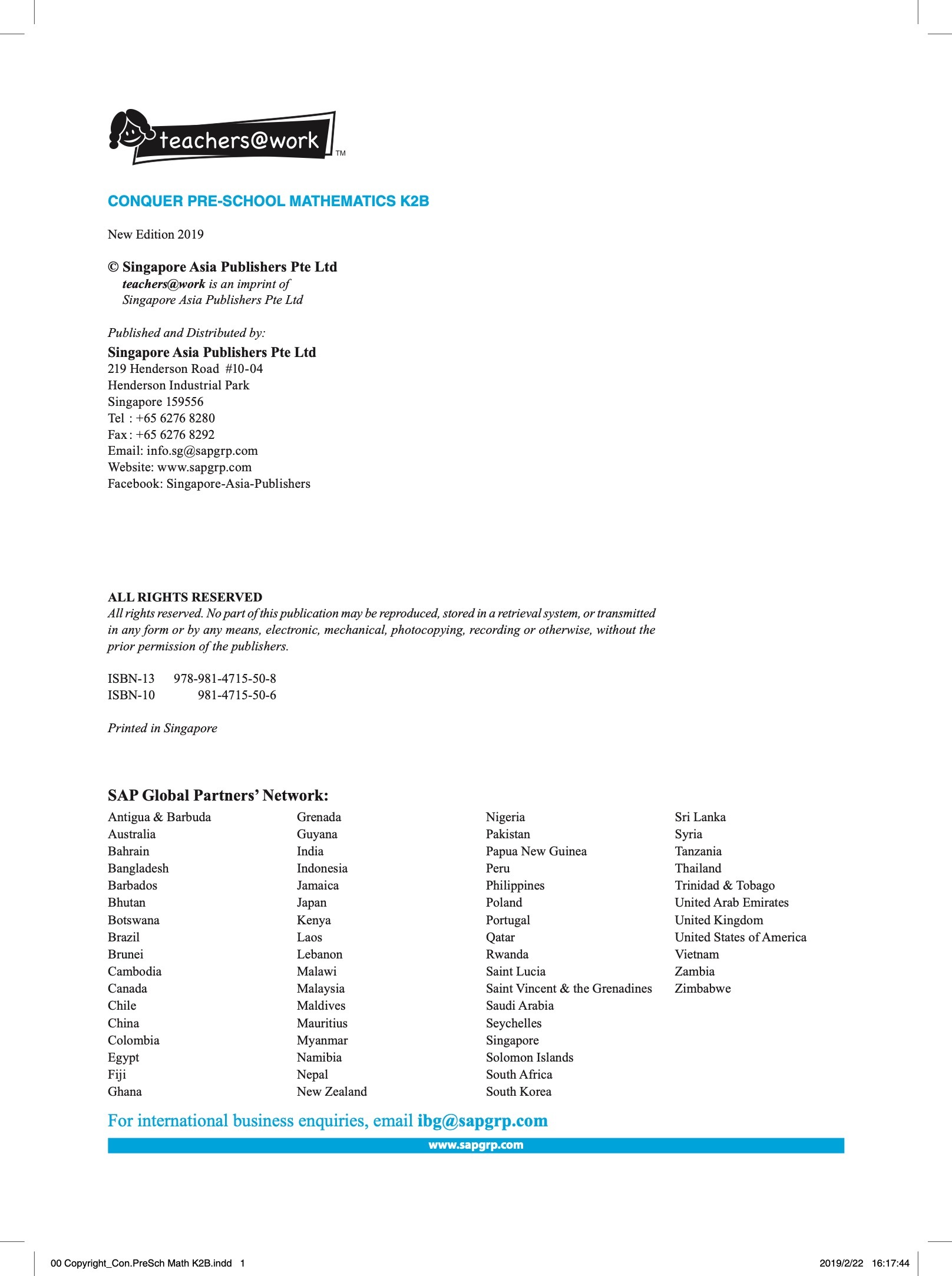 Conquer Pre-School Mathematics Kindergarten 2B