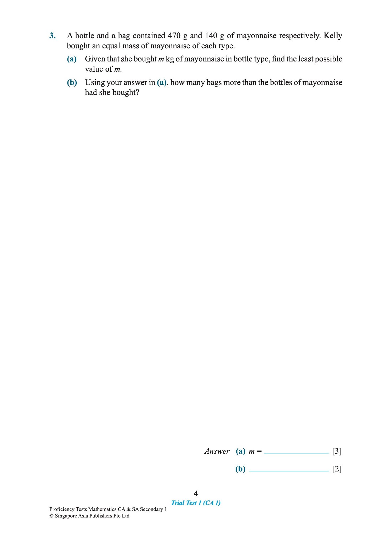 Proficiency Tests Mathematics CA & SA Secondary 1