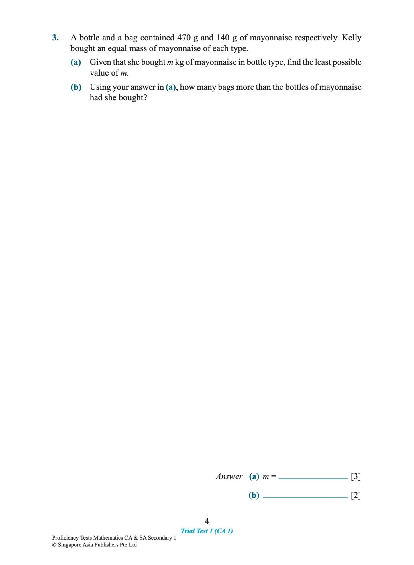 Proficiency Tests Mathematics CA & SA Secondary 1