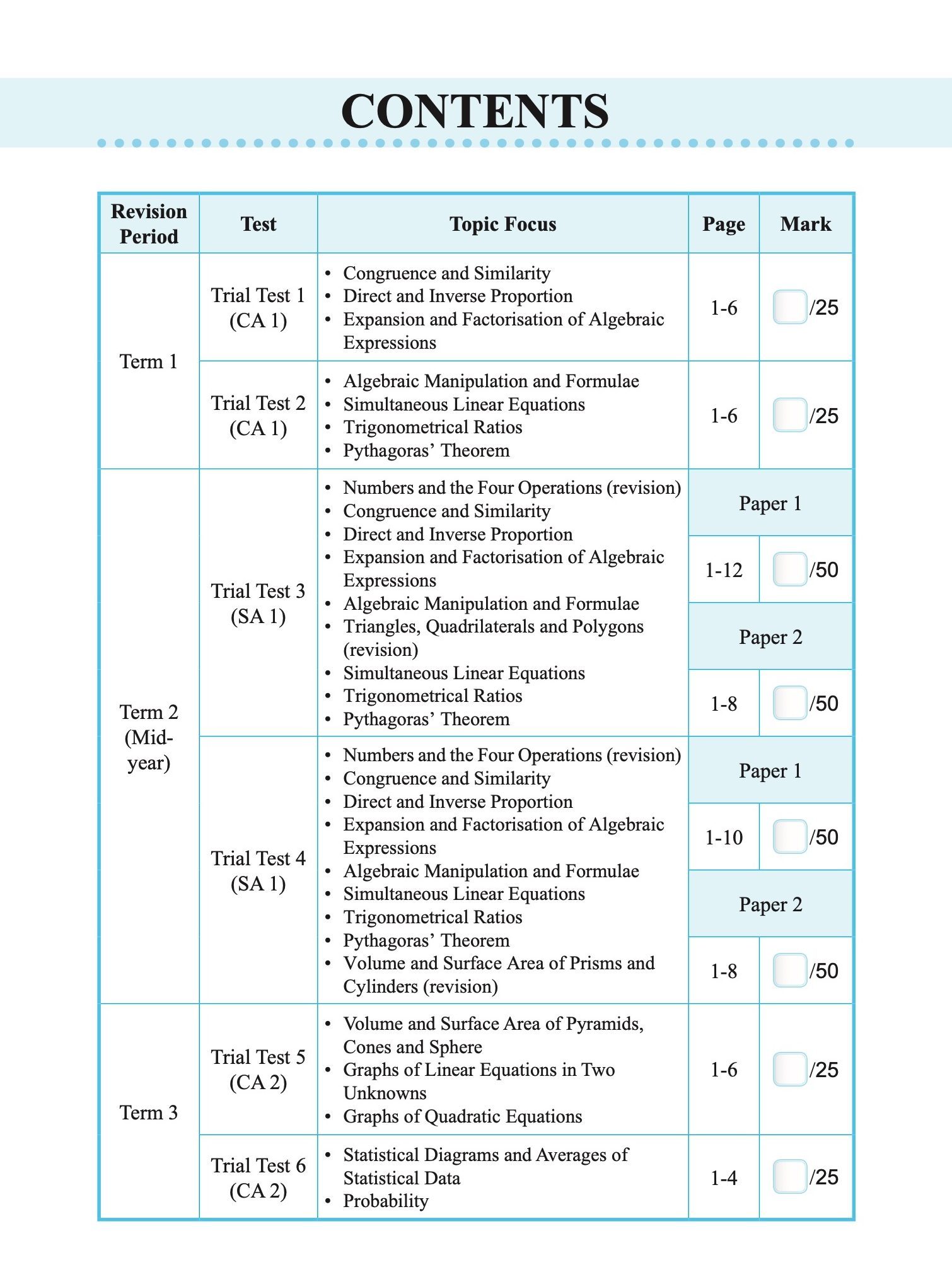 Proficiency Tests Mathematics Continual Assessment & Semestral Assessment Secondary 2