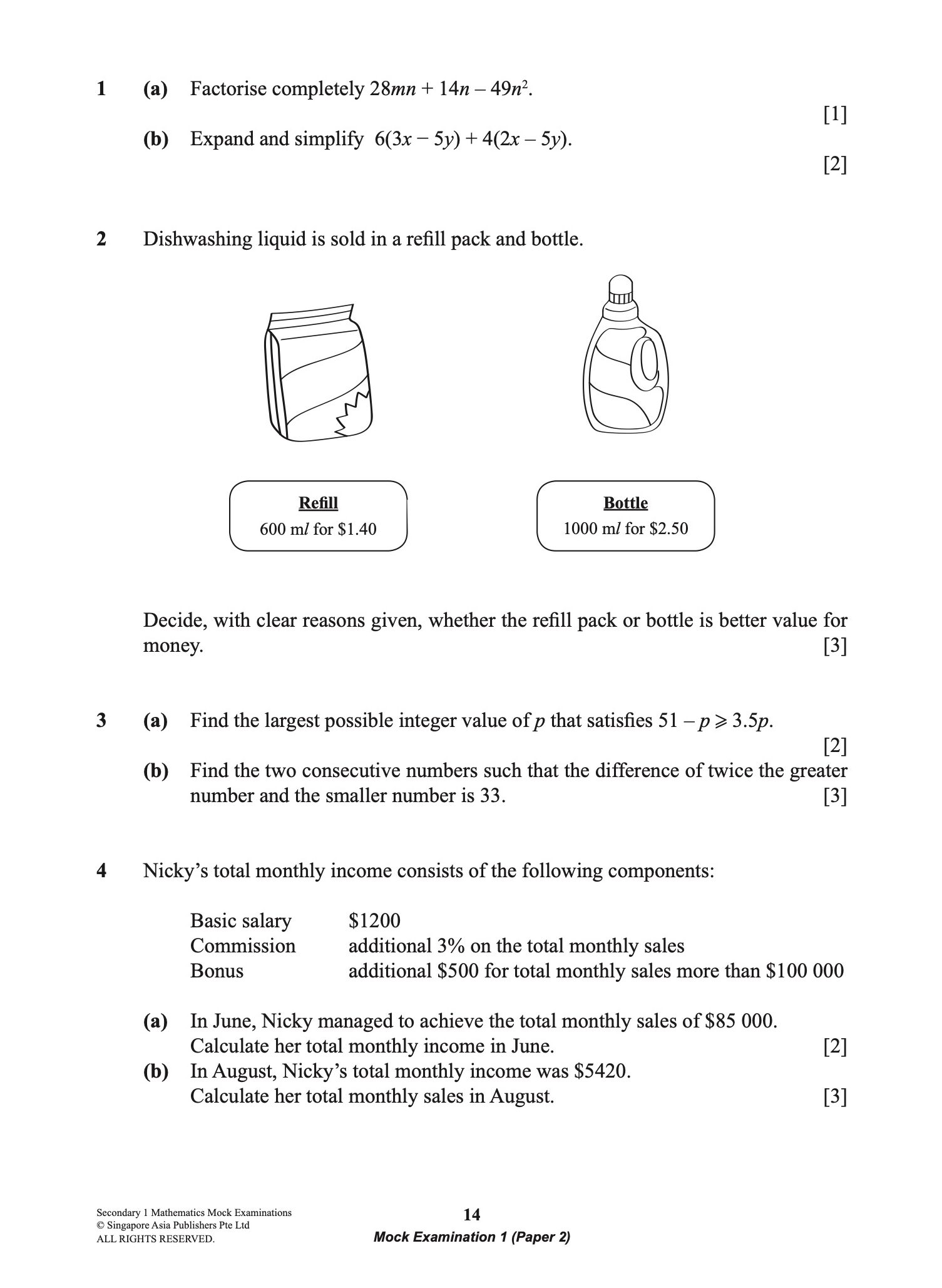 Secondary 1 MATHEMATICS Mock EXAMINATIONS