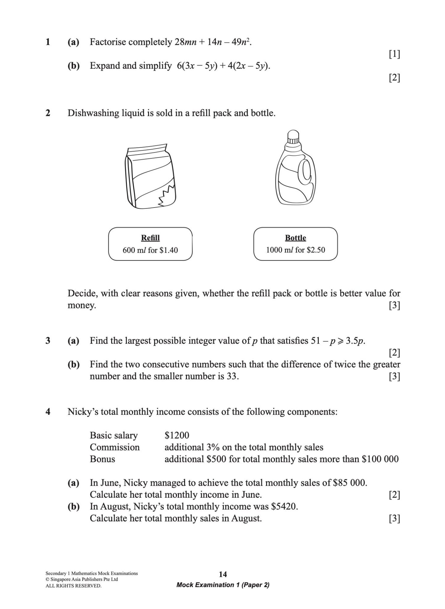 Secondary 1 MATHEMATICS Mock EXAMINATIONS