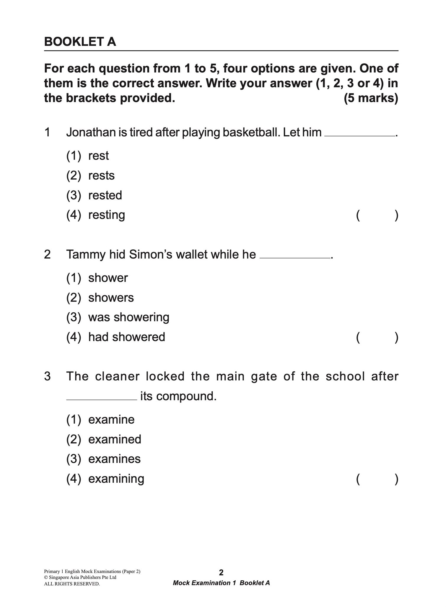 Primary 1 English Mock Examinations