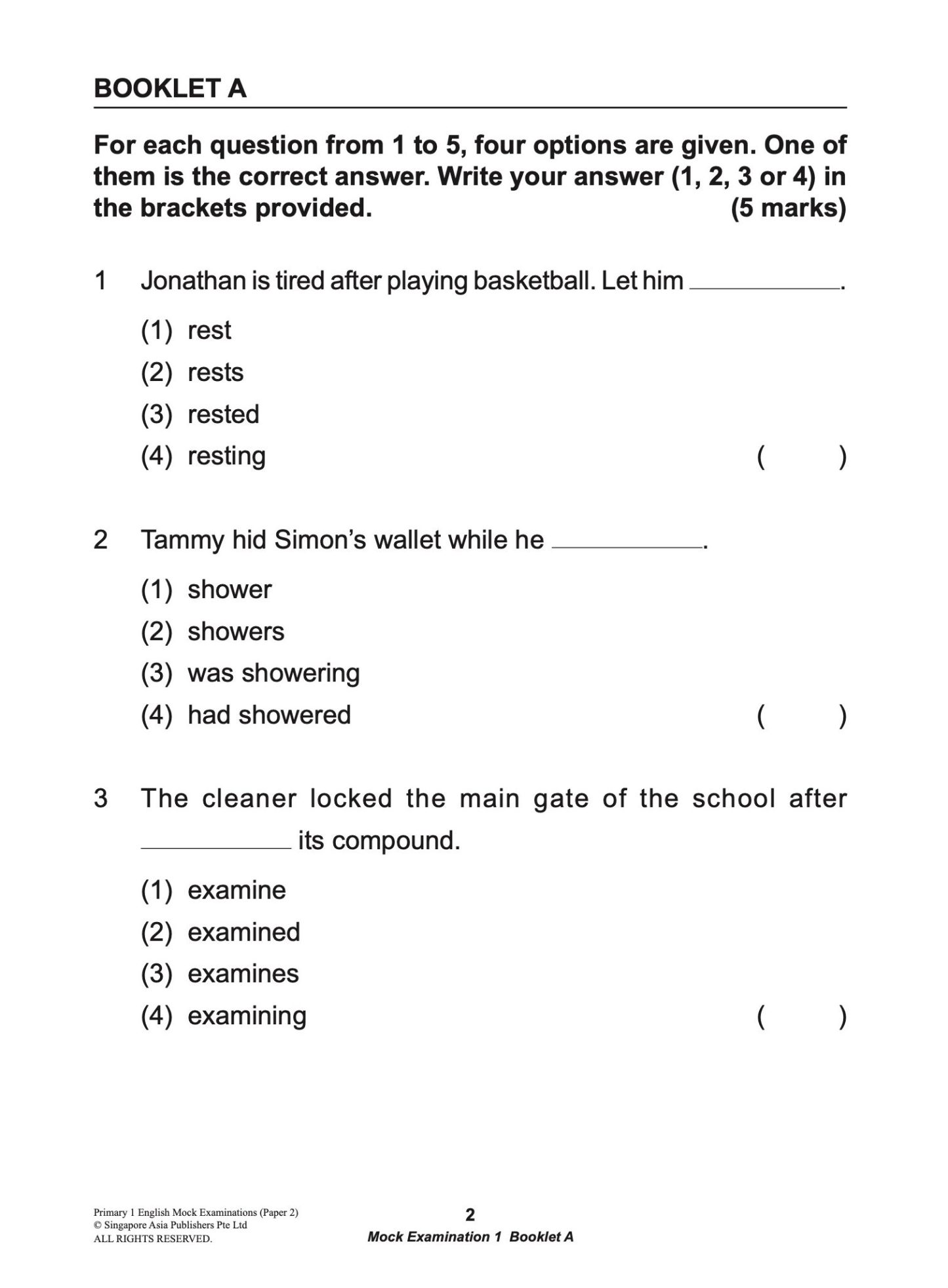 Primary 1 English Mock Examinations