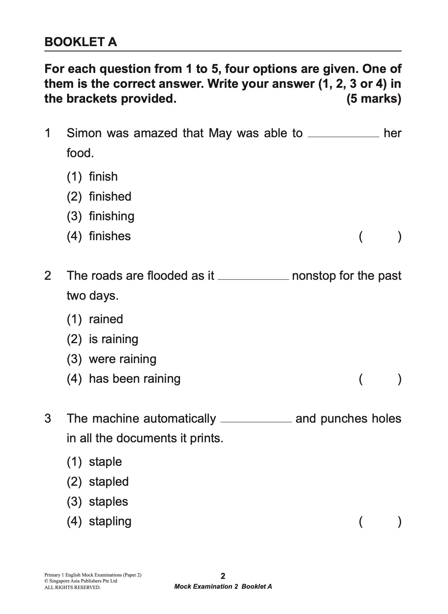 Primary 1 English Mock Examinations