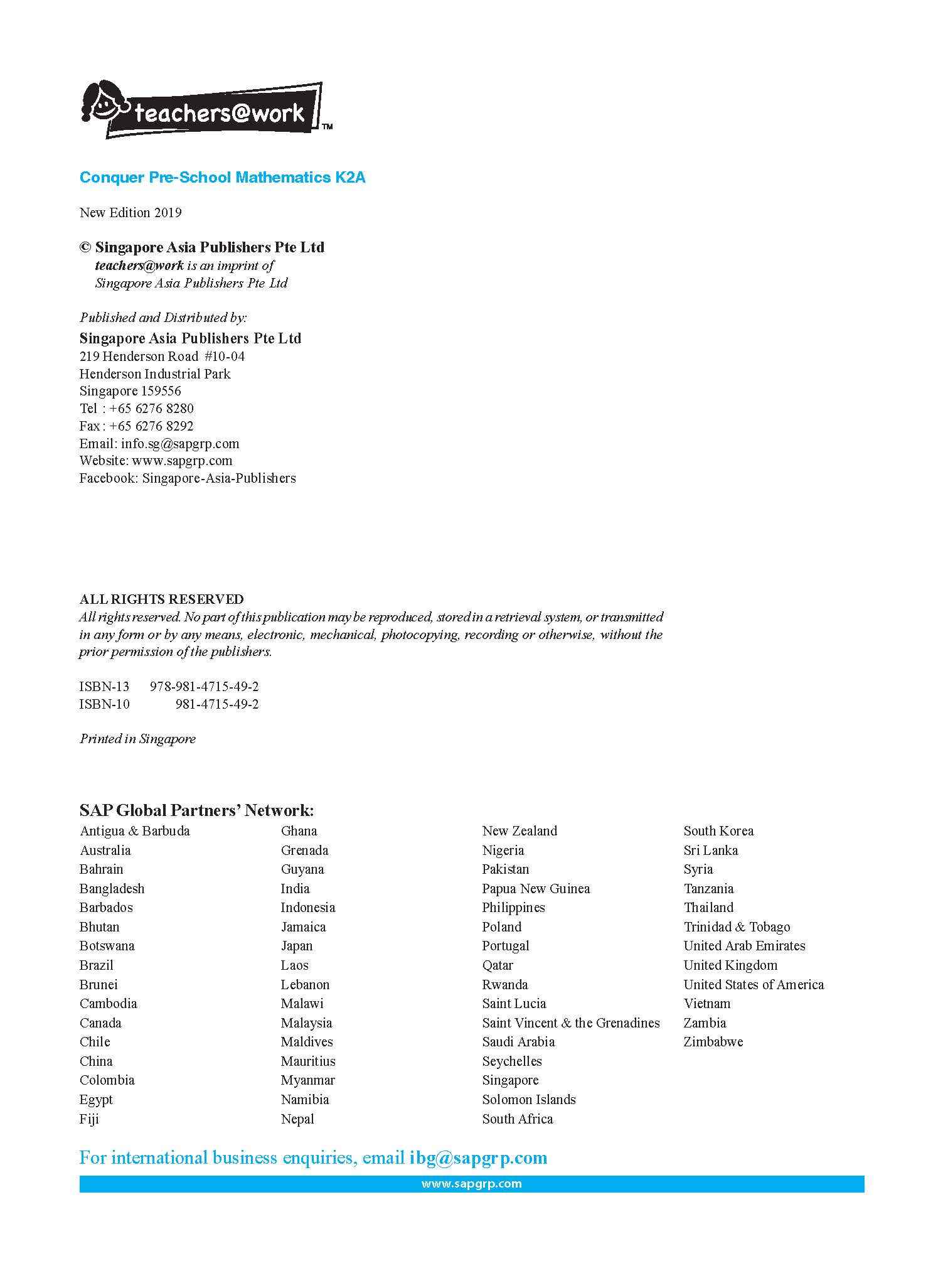 Conquer Pre-School Mathematics K2A