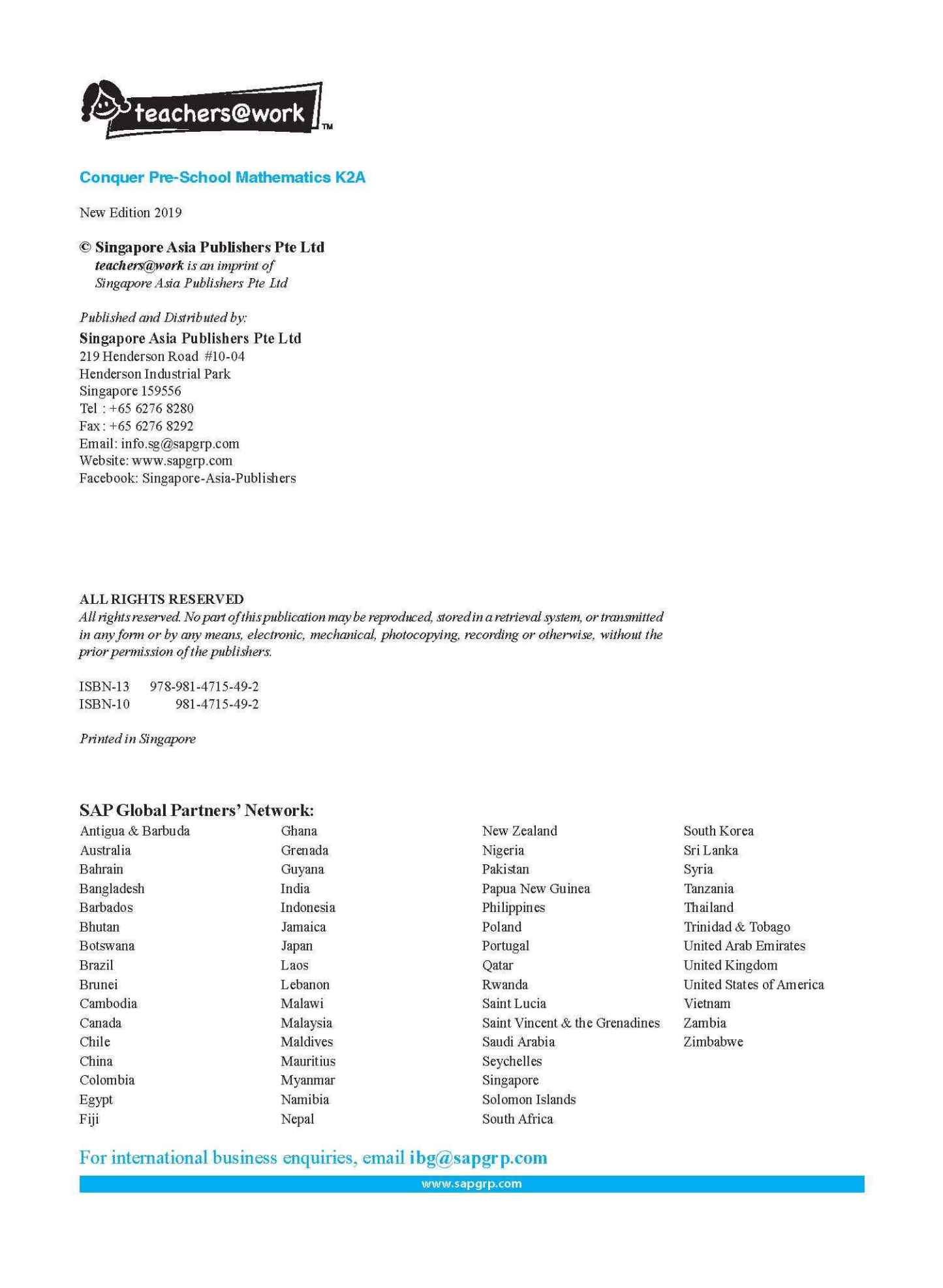 Conquer Pre-School Mathematics K2A