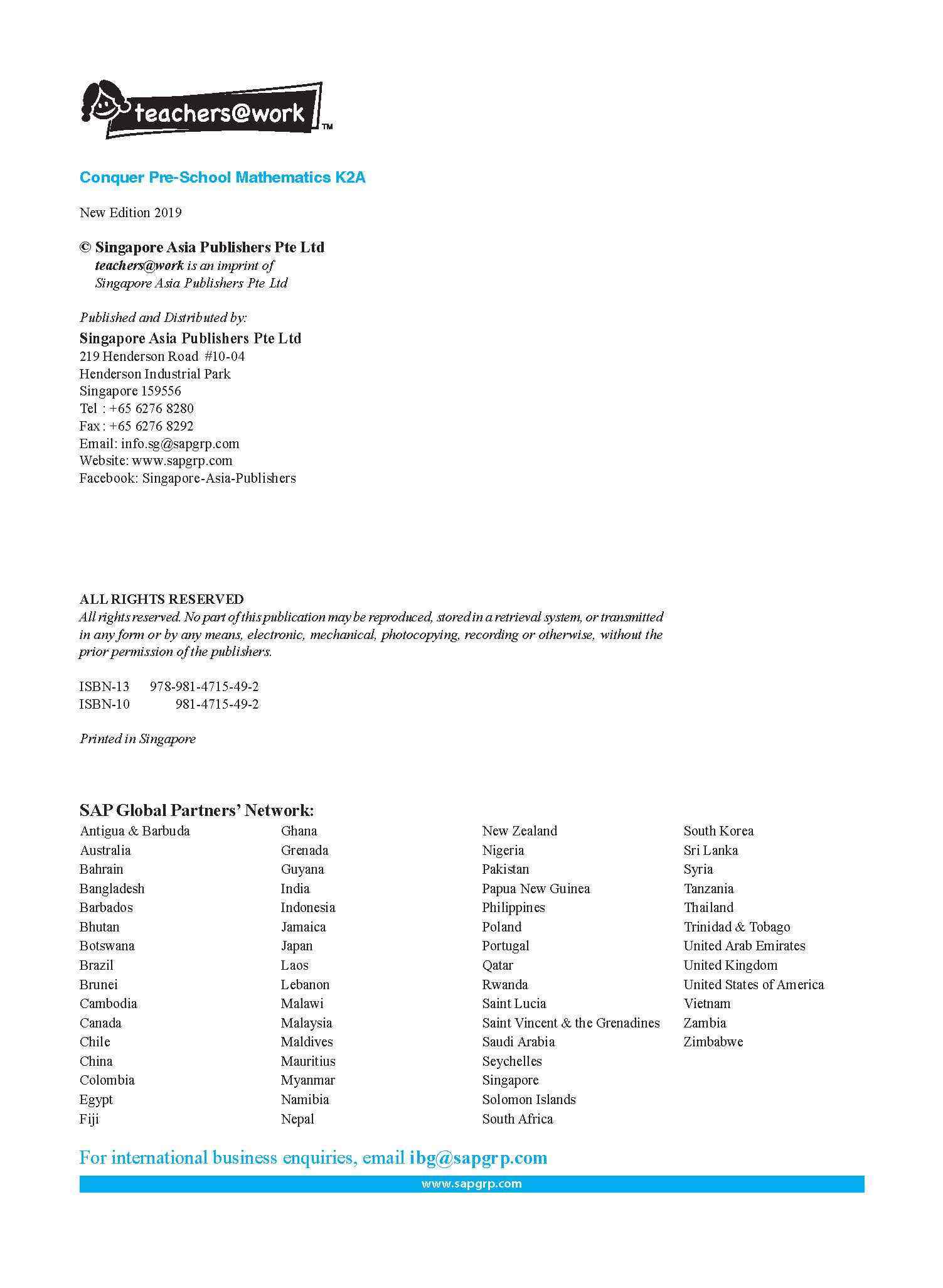 Conquer Pre-School Mathematics K2A