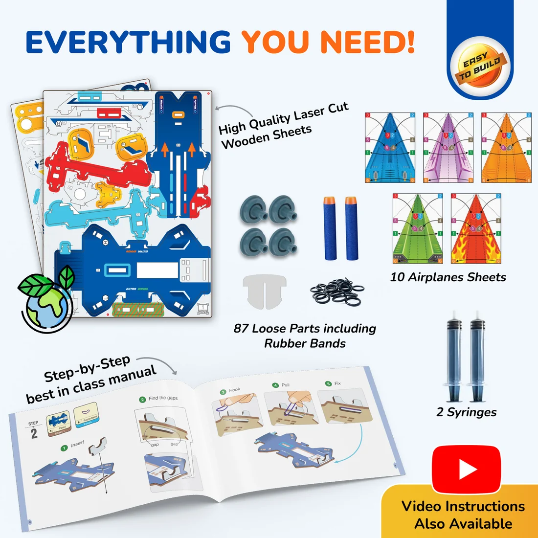 Hydraulic Plane Launcher | Build-It-Yourself STEAM Toy | Learning Activities Inside | 6 + Years