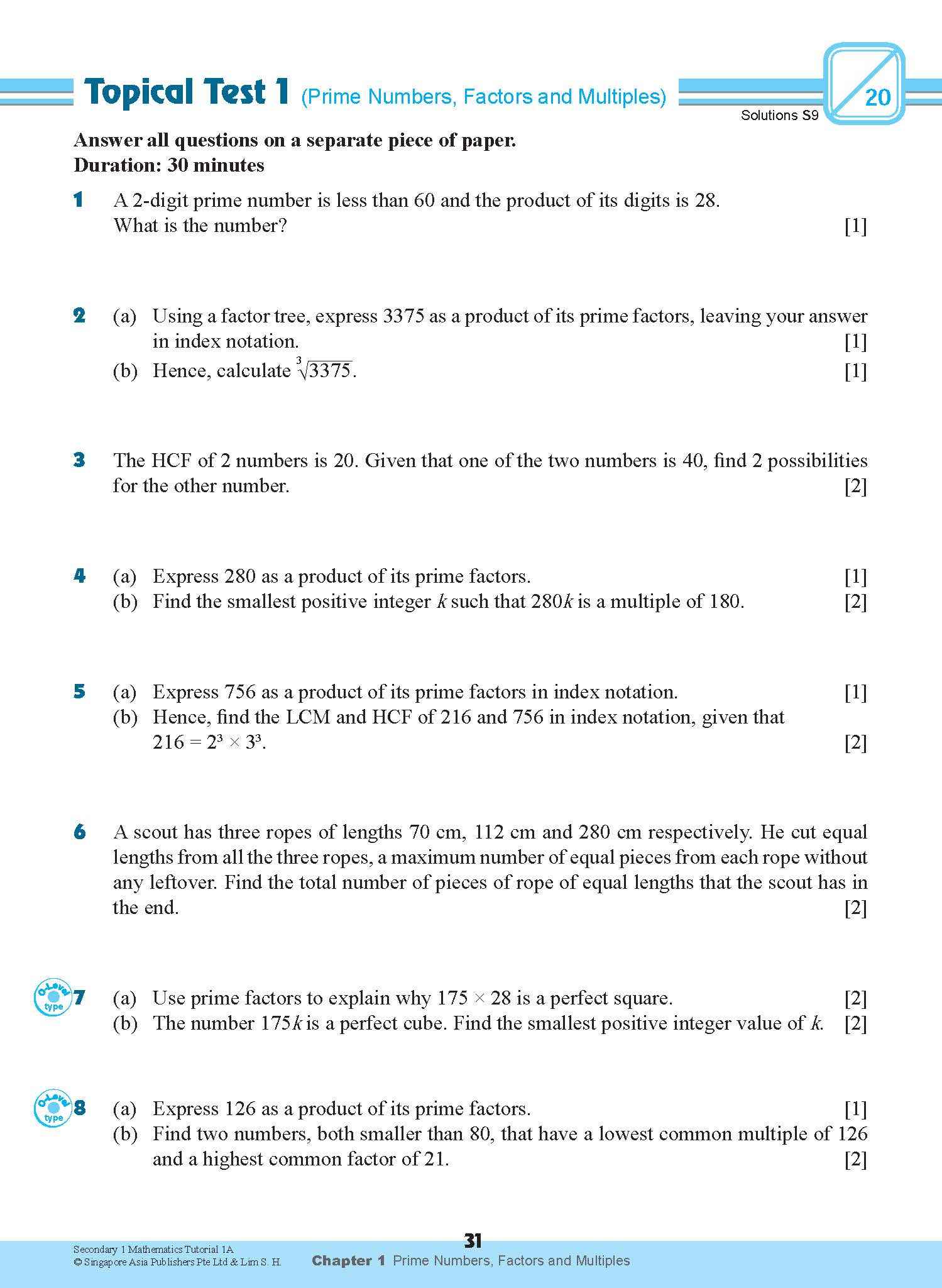 Secondary 1 Mathematics Tutorial 1A [G3]