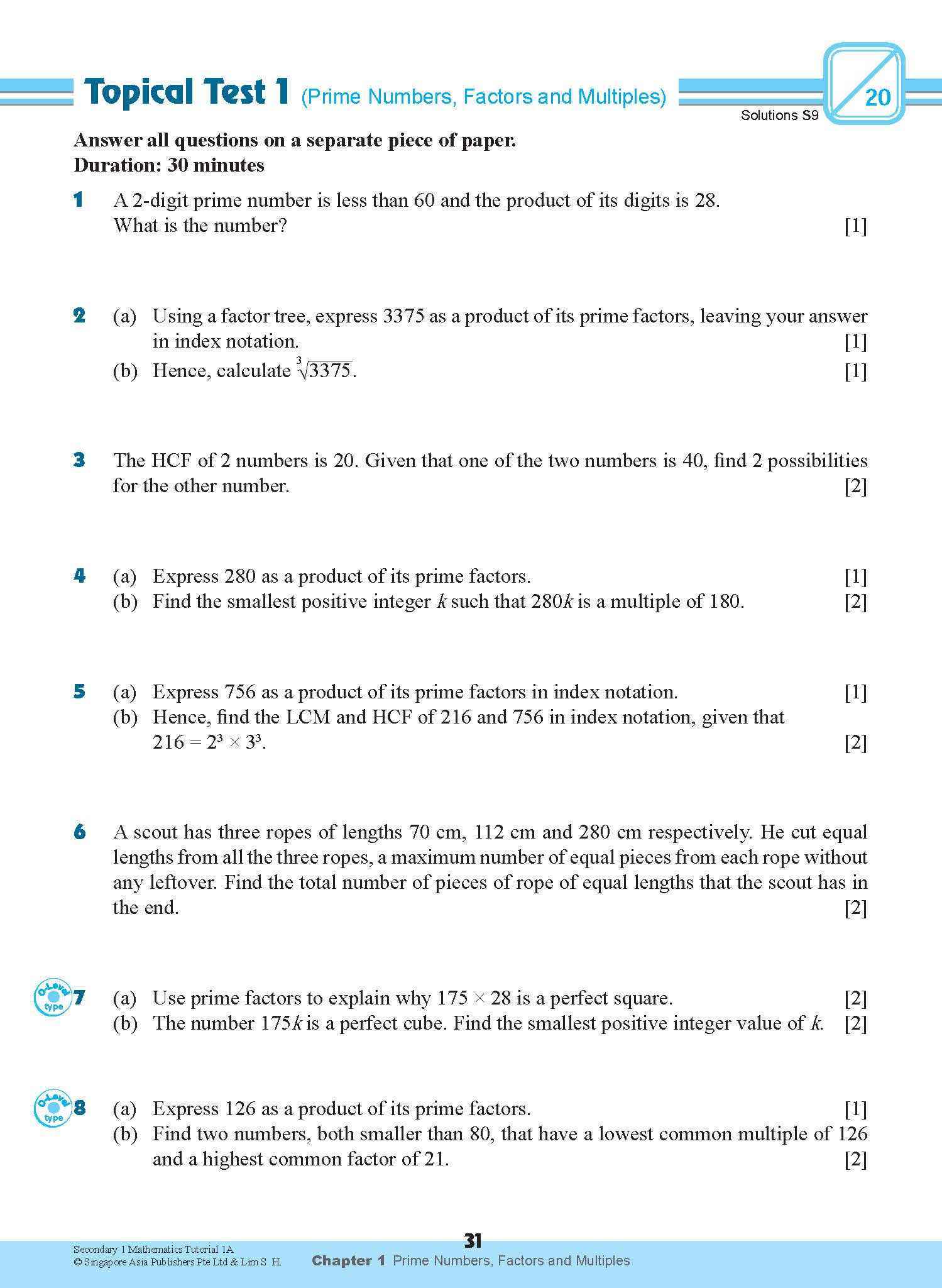 Secondary 1 Mathematics Tutorial 1A [G3]