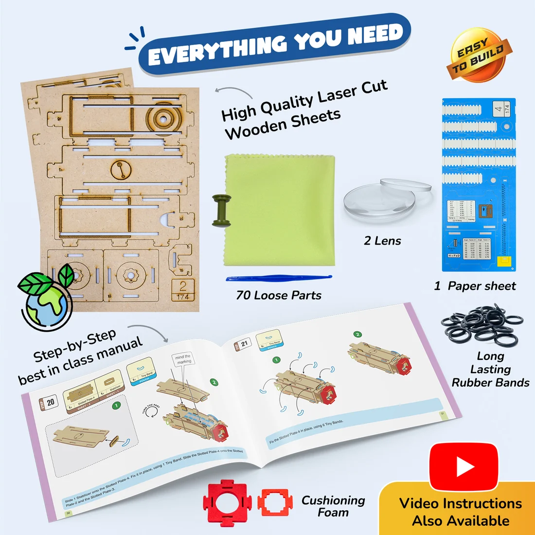 Telescope | Build-It-Yourself STEAM Kit | 8x Magnification | 8 + Years