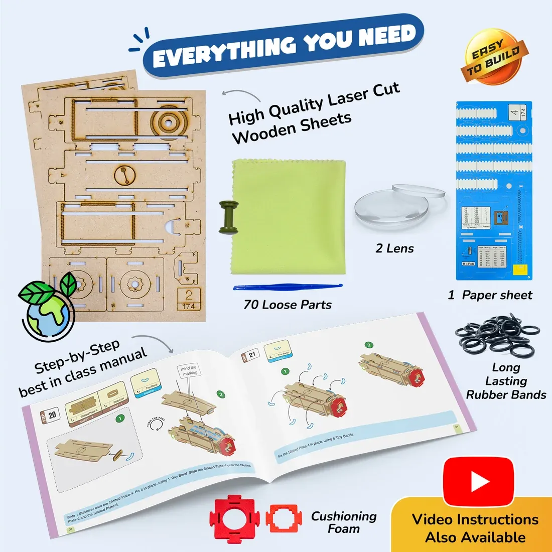 Telescope | Build-It-Yourself STEAM Kit | 8x Magnification | 8 + Years