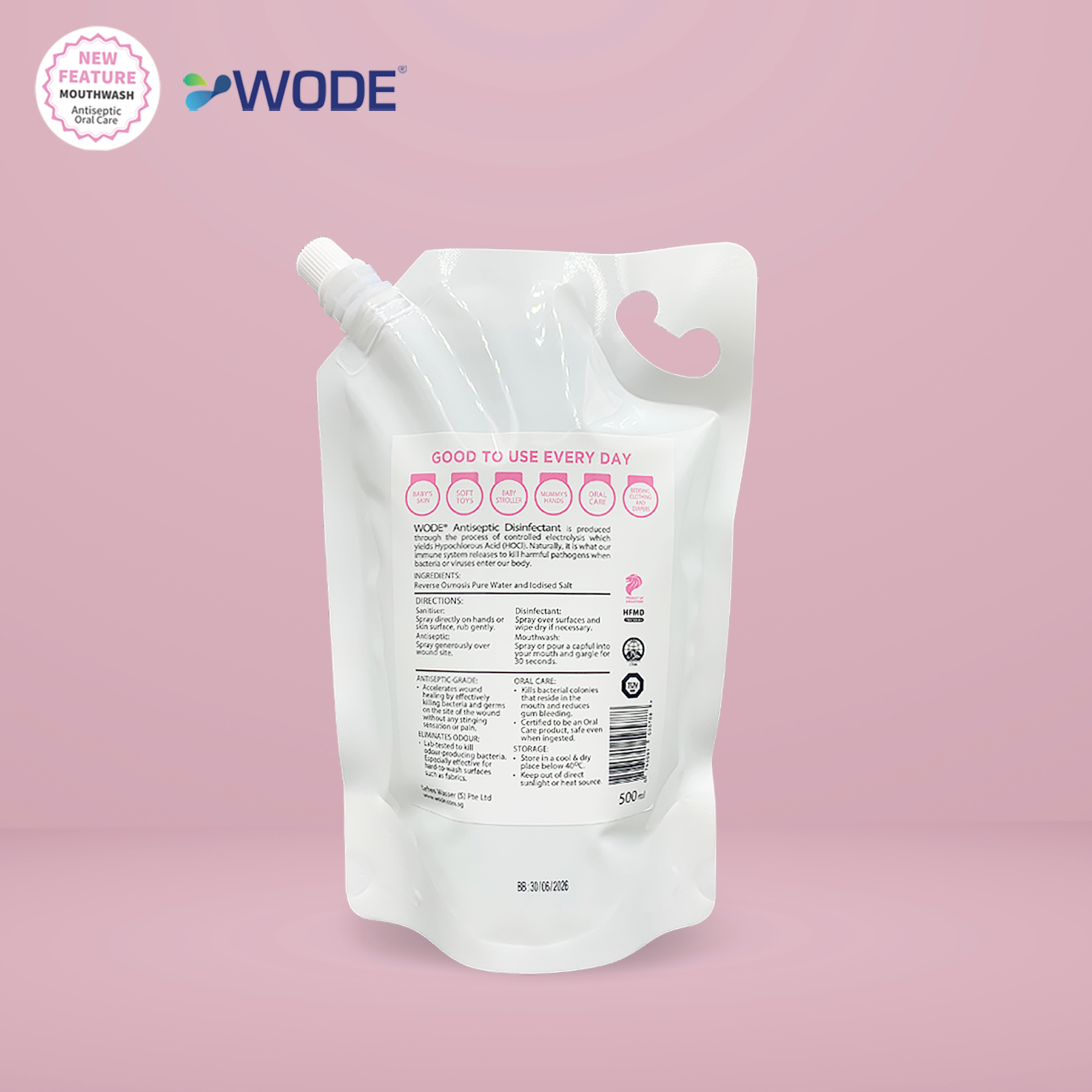 WODE Mum & Baby Disinfectant Spray Refill 500ml (Suitable for age 2 & below)