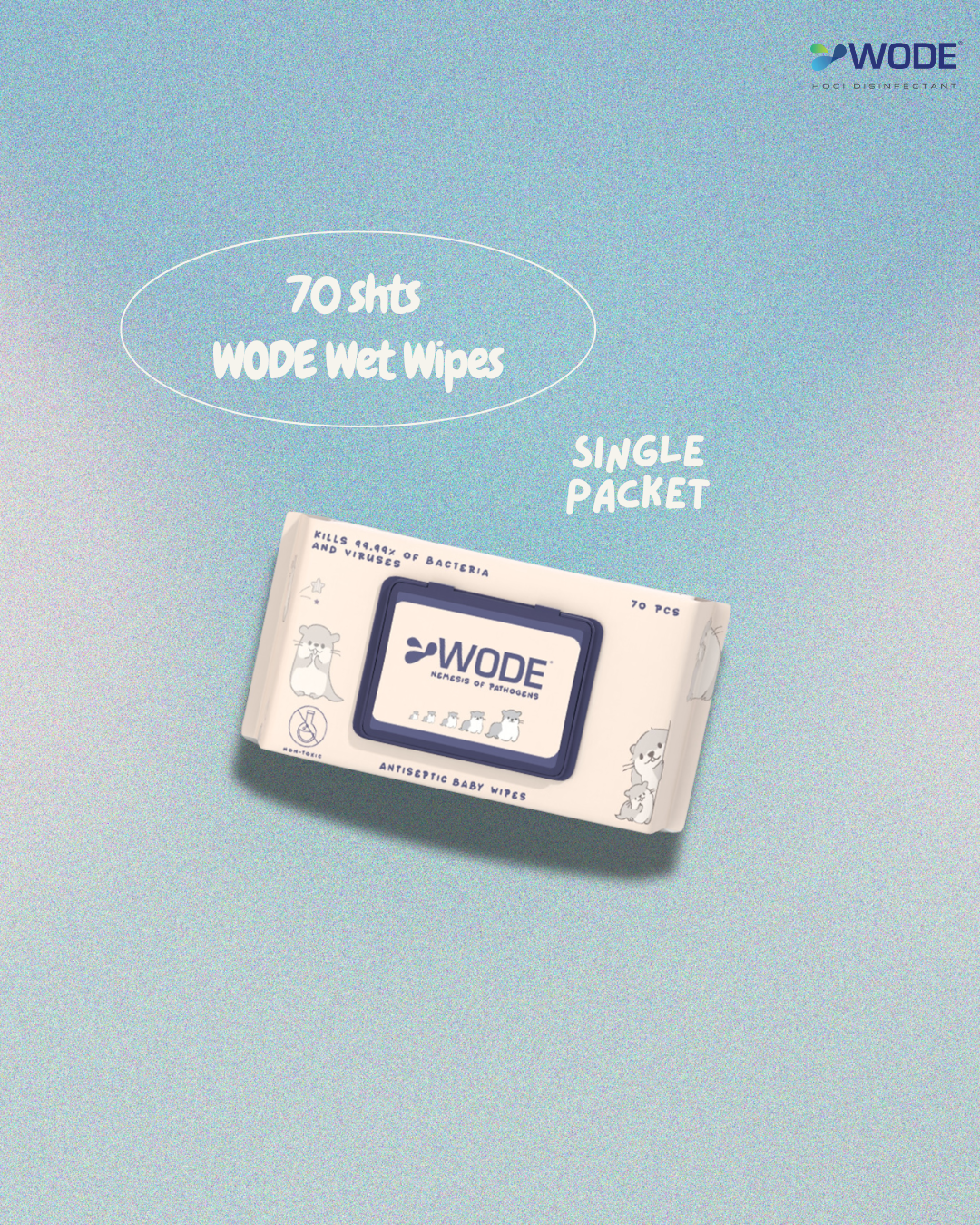WODE Antiseptic Wipes (Regular,70pcs)-Single Pack