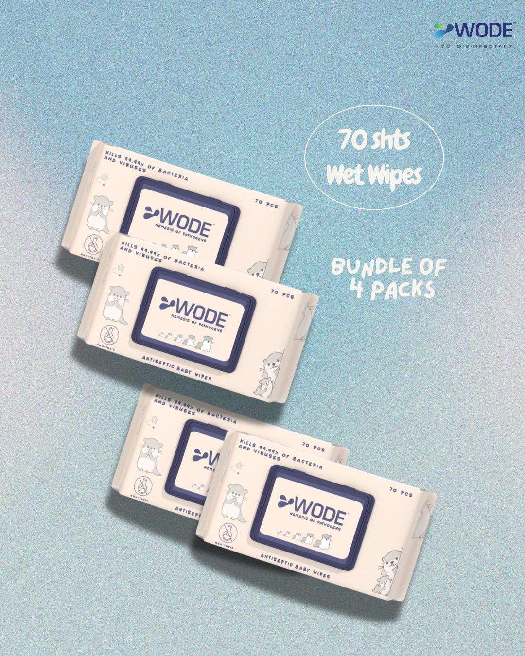 WODE Wet Wipes (Regular,70pcs)-Bundle of 4 packs