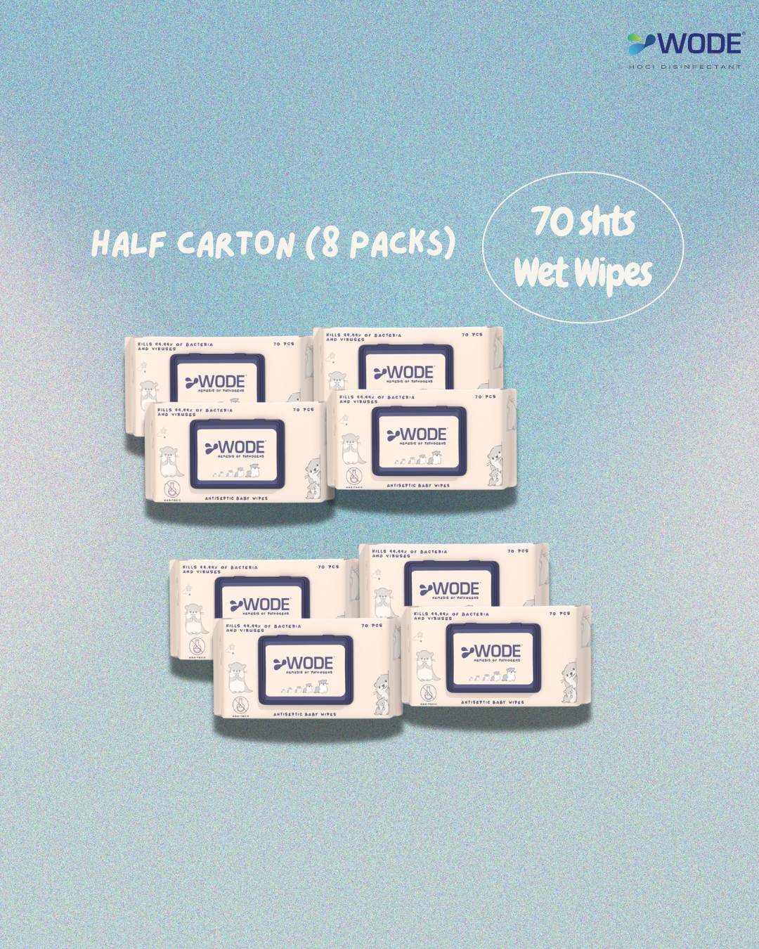 WODE Wet Wipes (Regular,70pcs)-Half ctn Deal of 8 packs