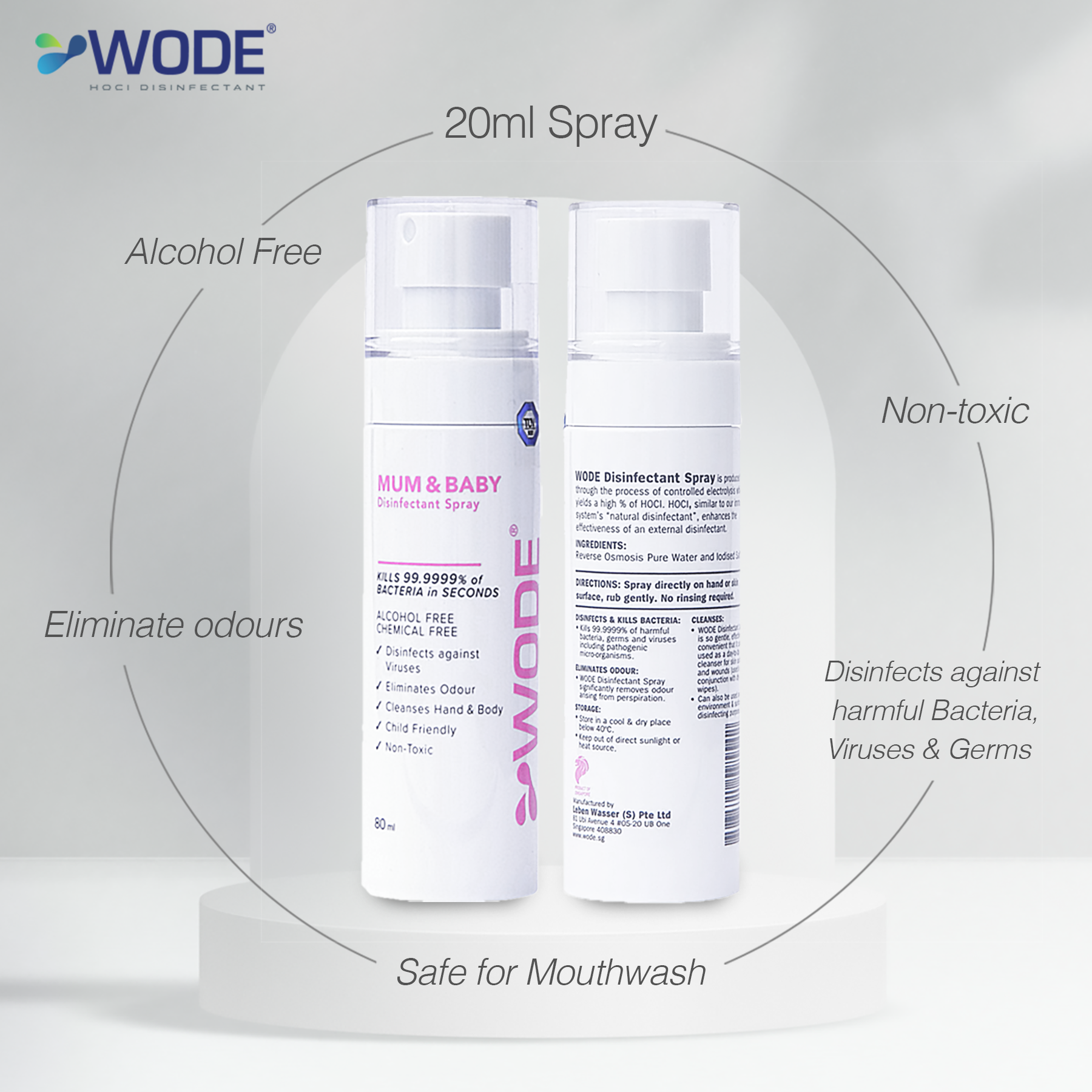 WODE Mum & Baby  Disinfectant Spray 80ml (Suitable for age 2 & below)
