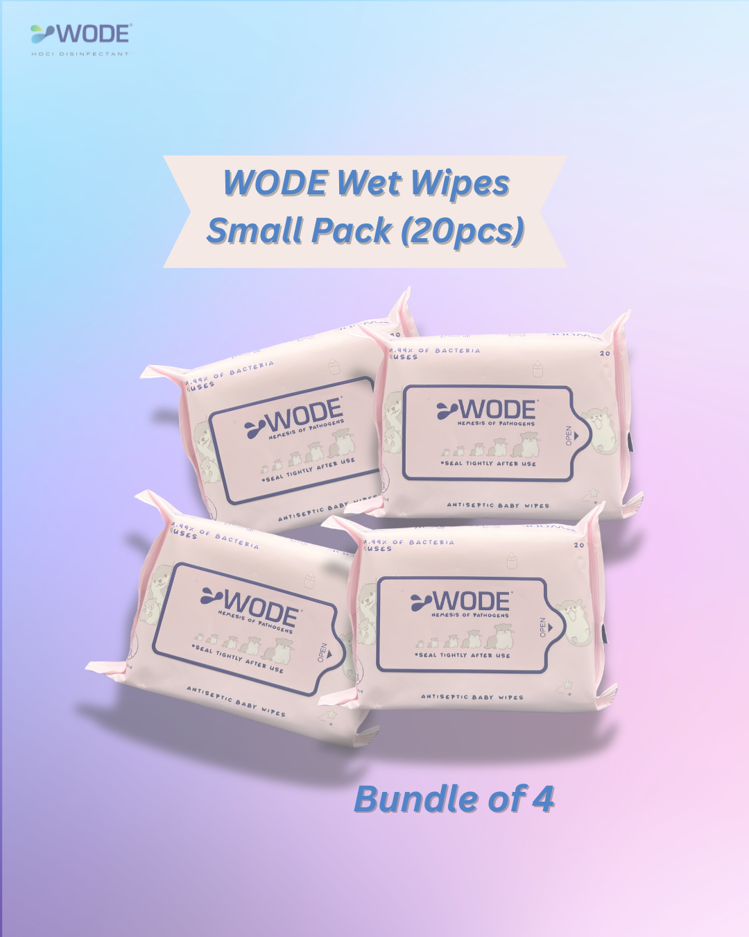WODE Wet Wipes, 20pcs (Bundle of 4 packs)