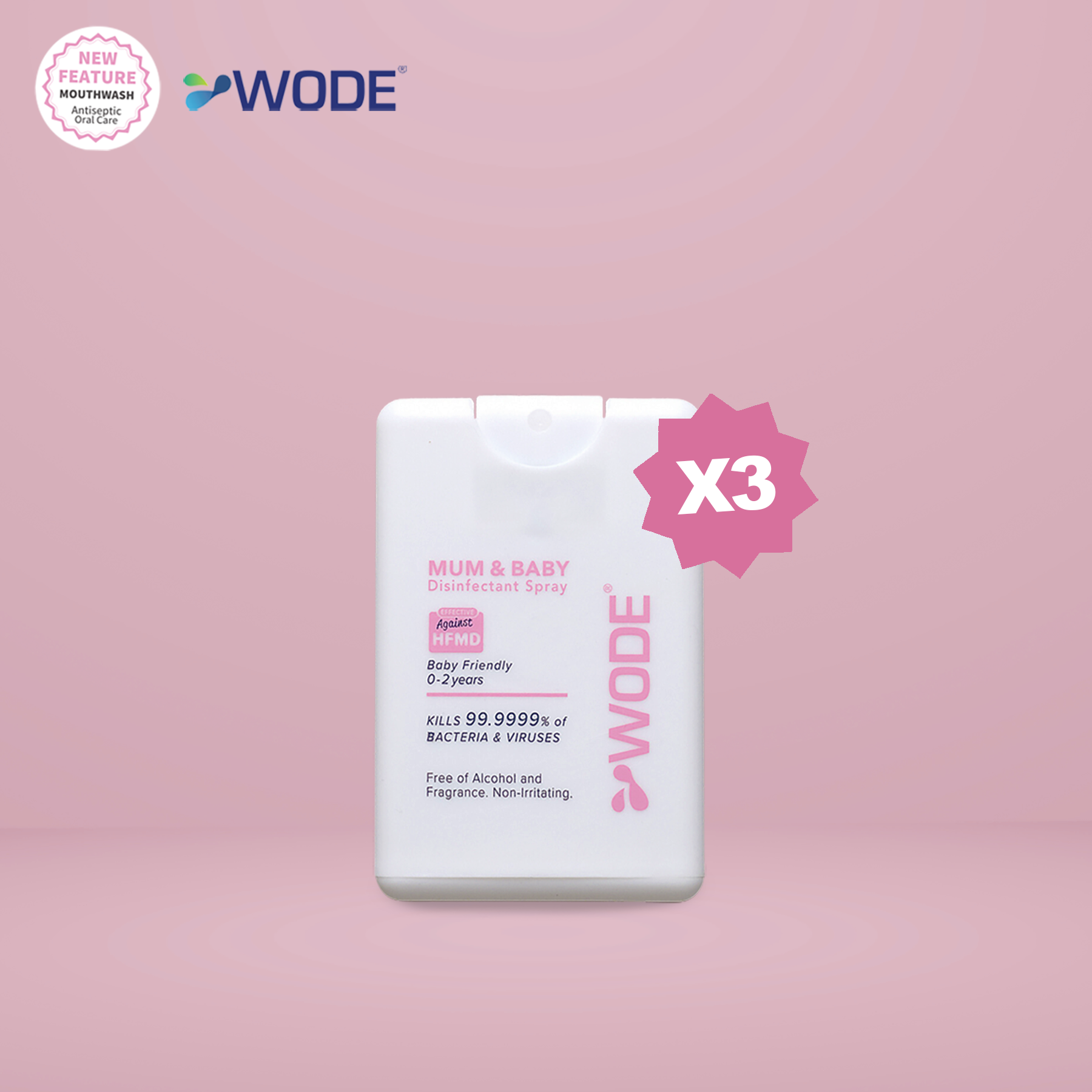 3x WODE Mum & Baby Disinfectant Spray 20ml (Suitable for age 2 & below)