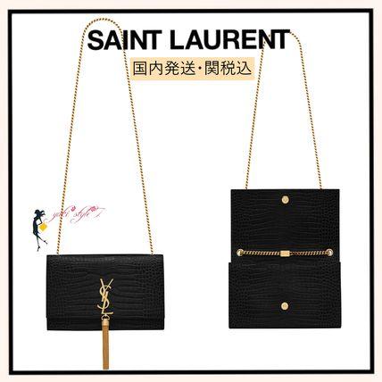 【2024】SAINT LAURENT YSL タッセル付きKATEミディアム、光沢のあるクロコダイルエンボスレザーバッグ