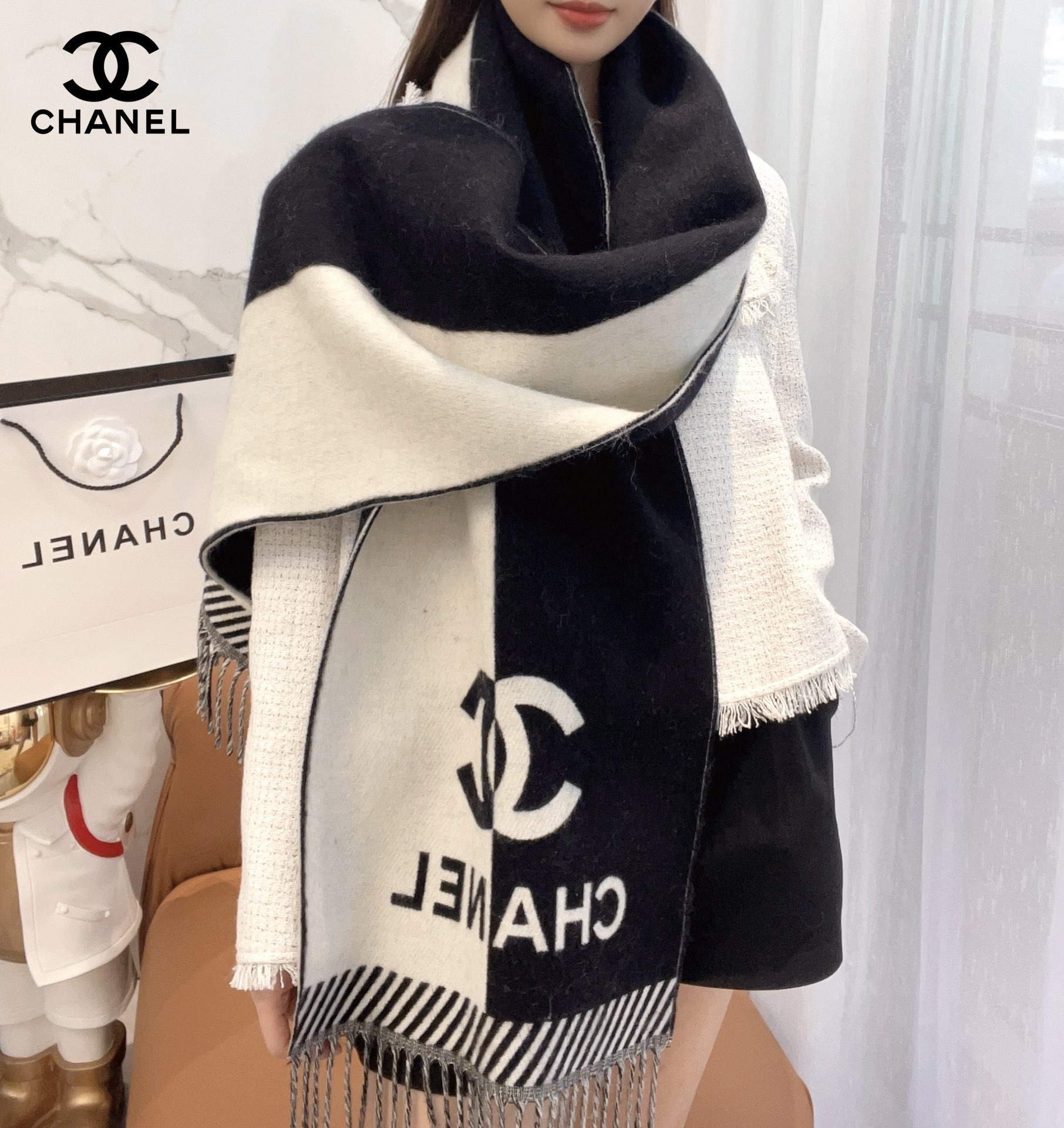 【CHANEL  シャネル 】スカーフ184*34CM  241209