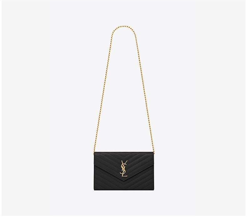 【2024】SAINT LAURENT YSL サンローランレディースミニレターロゴグレインテクスチャーエンボスレザーチェーンウォレット