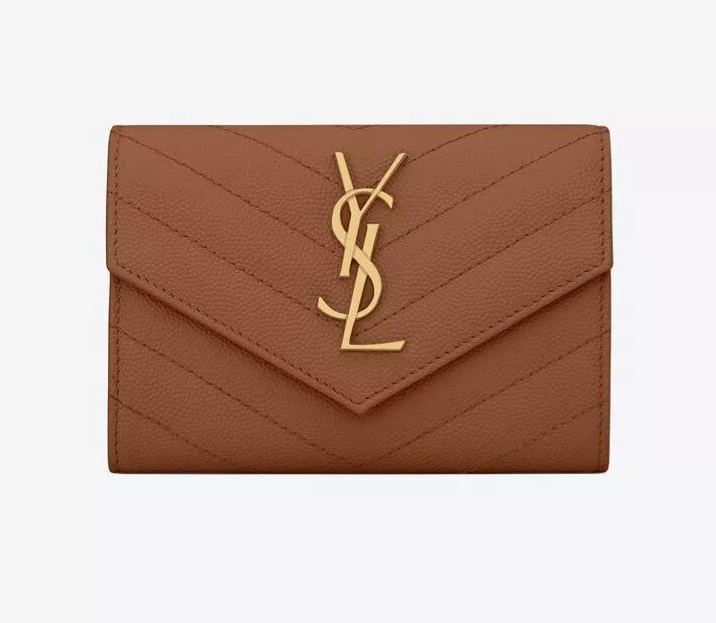 SAINT LAURENT YSL 小文字のロゴグレインエンボスレザー封筒ウォレット