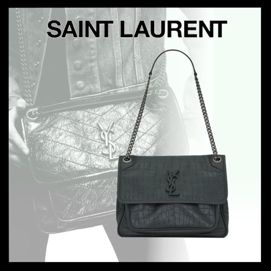 【2024】SAINT LAURENT YSL NIKIミディアムソフトクロコダイルエンボスレザーハンドバッグ