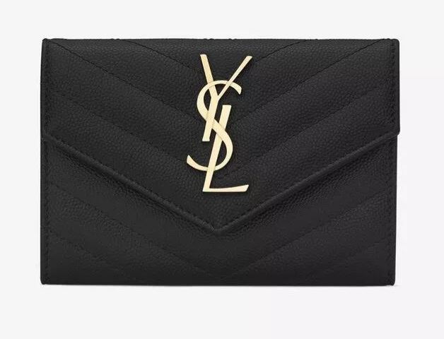 SAINT LAURENT YSL 小文字のロゴグレインエンボスレザー封筒ウォレット