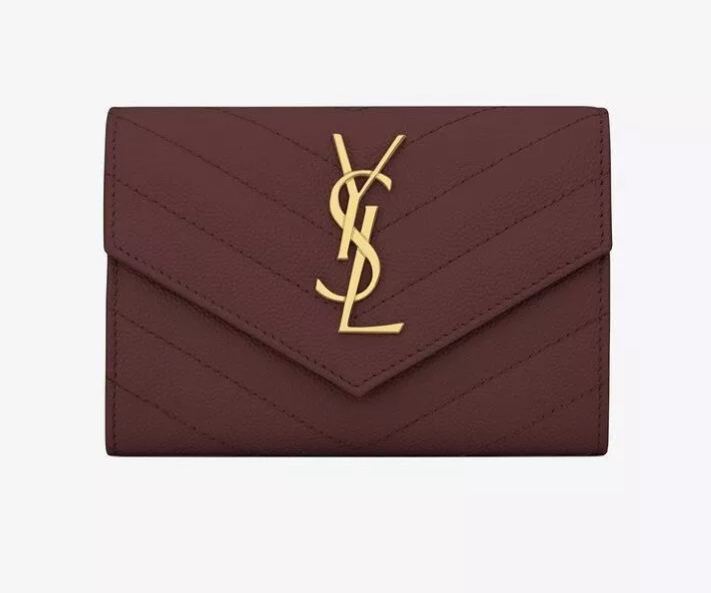 SAINT LAURENT YSL 小文字のロゴグレインエンボスレザー封筒ウォレット