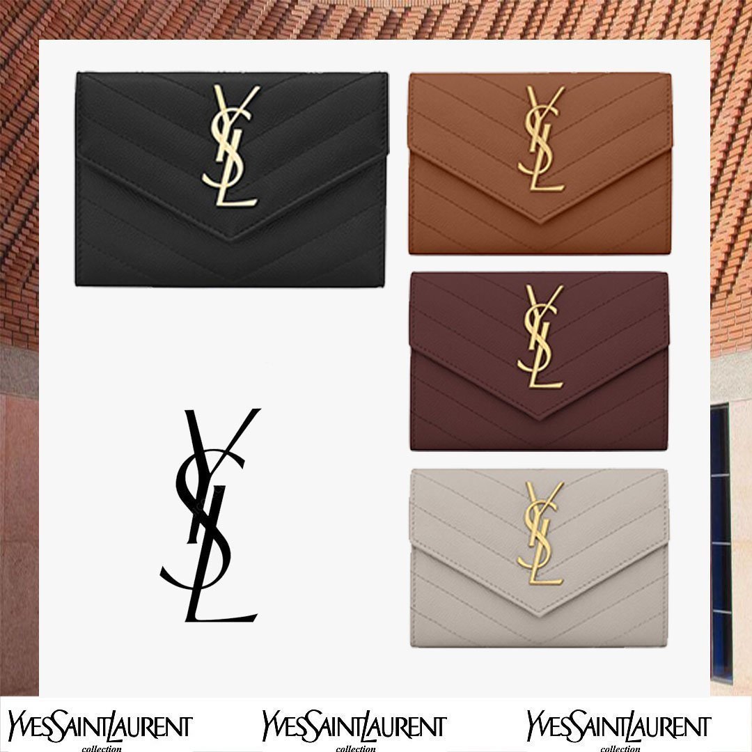 SAINT LAURENT YSL 小文字のロゴグレインエンボスレザー封筒ウォレット