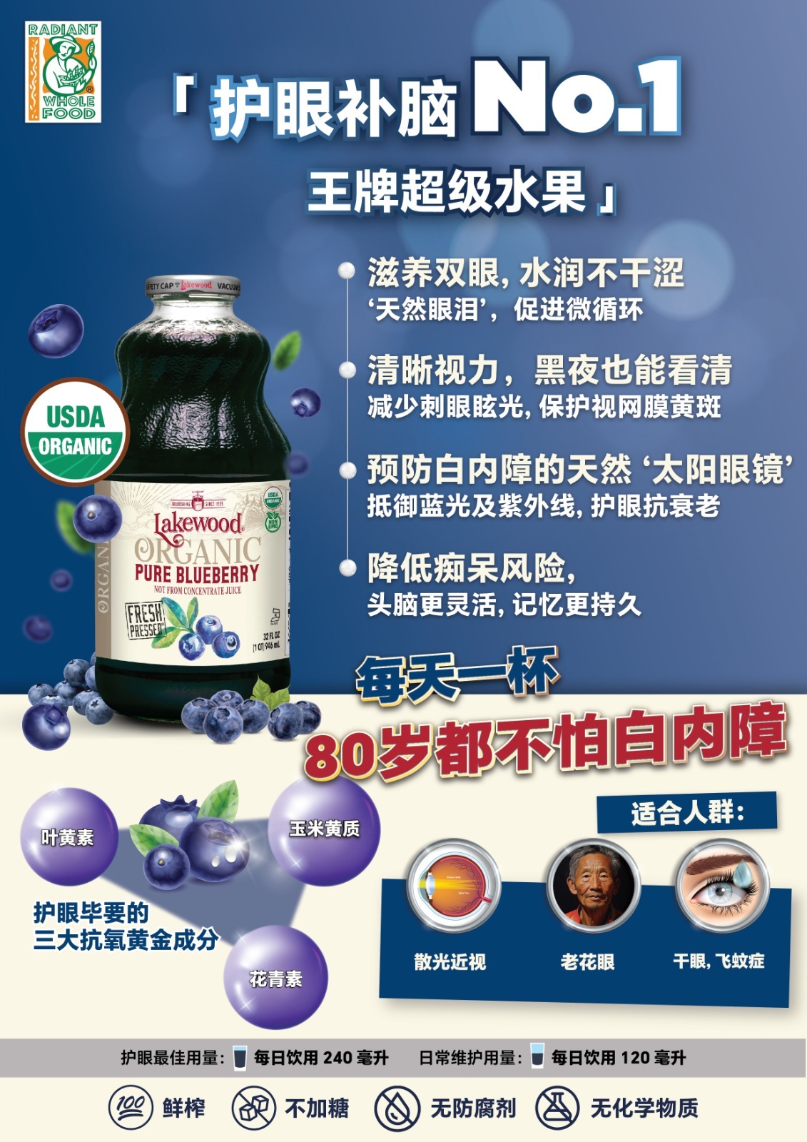 LAKEWOOD ORGANIC PURE BLUEBERRY JUICE 946ML X2