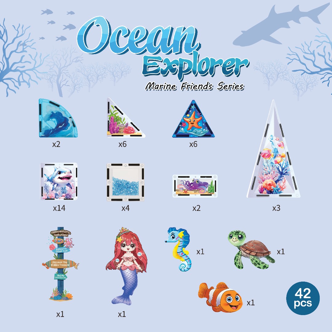 BABYYA B.B. MAG OCEAN EXPLORER MAGNETIC TILES -MARINE FRIENDS SERIES  海洋探险磁力片 