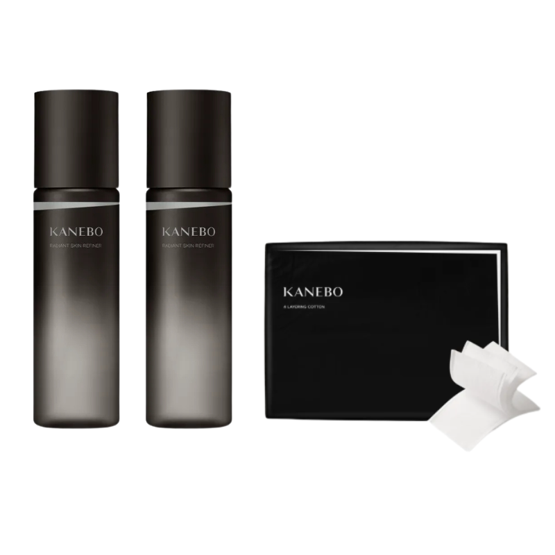 KANEBO RADIANT SKIN REFINER 200ML X2 & 4LAYERING COTTON