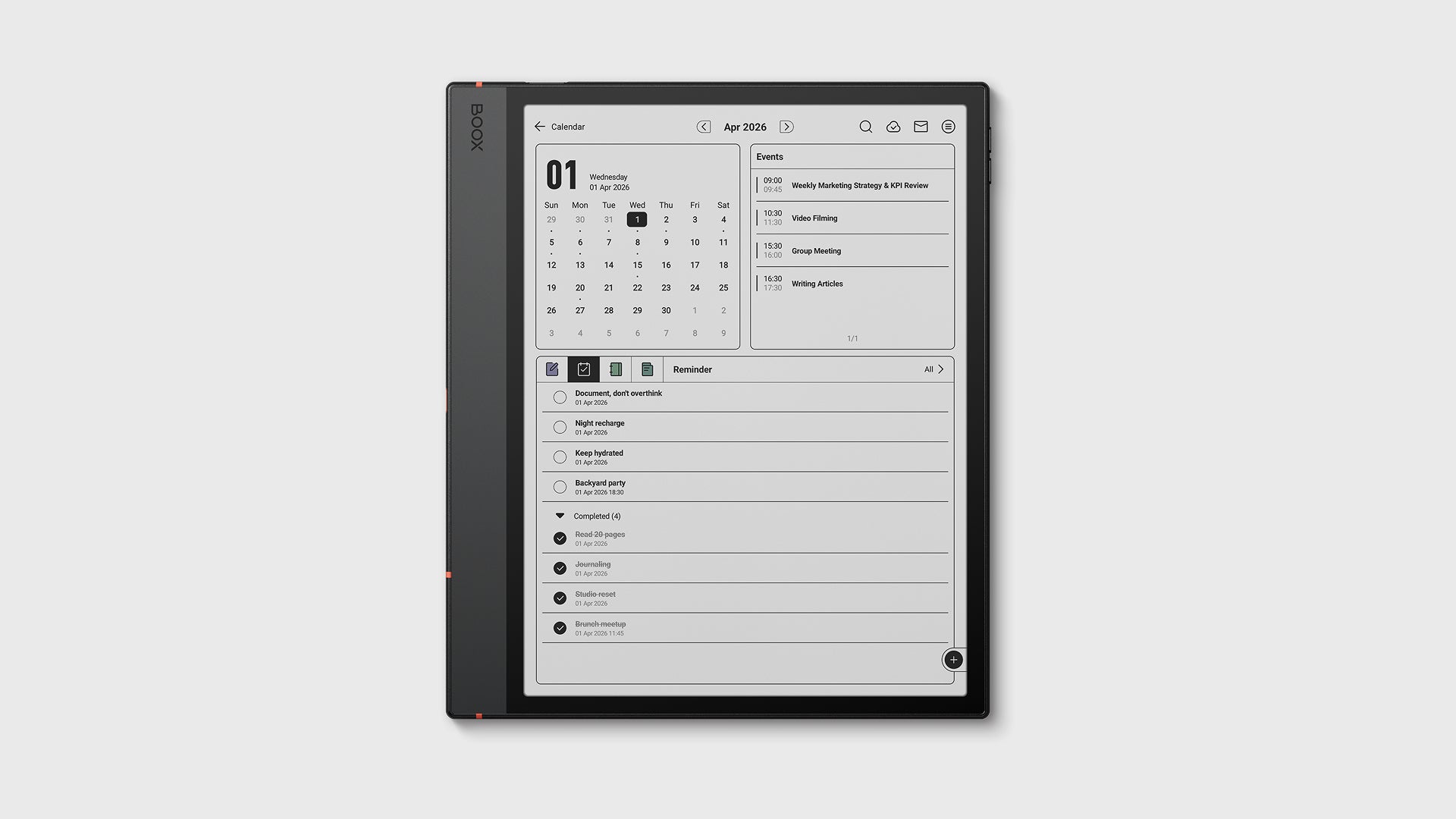 BOOX Calendar Memo