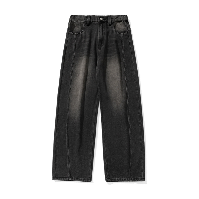 Men's American Vintage Washed Denim Jeans – Loose Fit Tapered Panel Pants