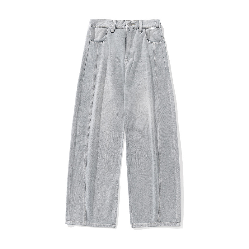 Men's American Vintage Washed Denim Jeans – Loose Fit Tapered Panel Pants