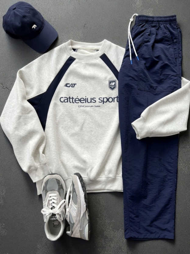 DG STUDIOS DG1159  バイカラースポーツスタイルセットアップ｜グレーネイビースウェット＋カーゴパンツ