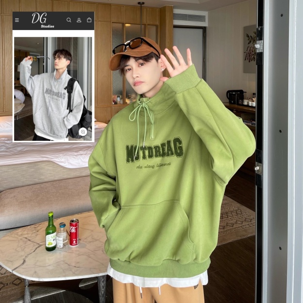 【韓国芸能人着用モデル / 3Color】HALF-ZIP HIGH NECK LETTER HOODIE KOREAN LOOSE DG008133