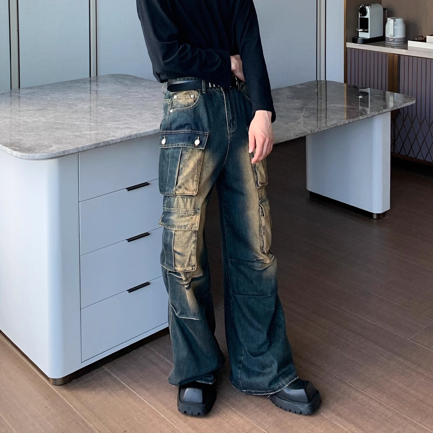 【デザイン感】MULTI-POCKET CARGO JEANS STRAIGHT FIT DG008161