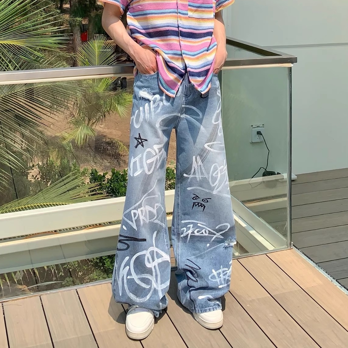 【😎オリジナルデザイン】 FUN GRAFFITI JEANS 😎EDGY STREET STYLE DG008162