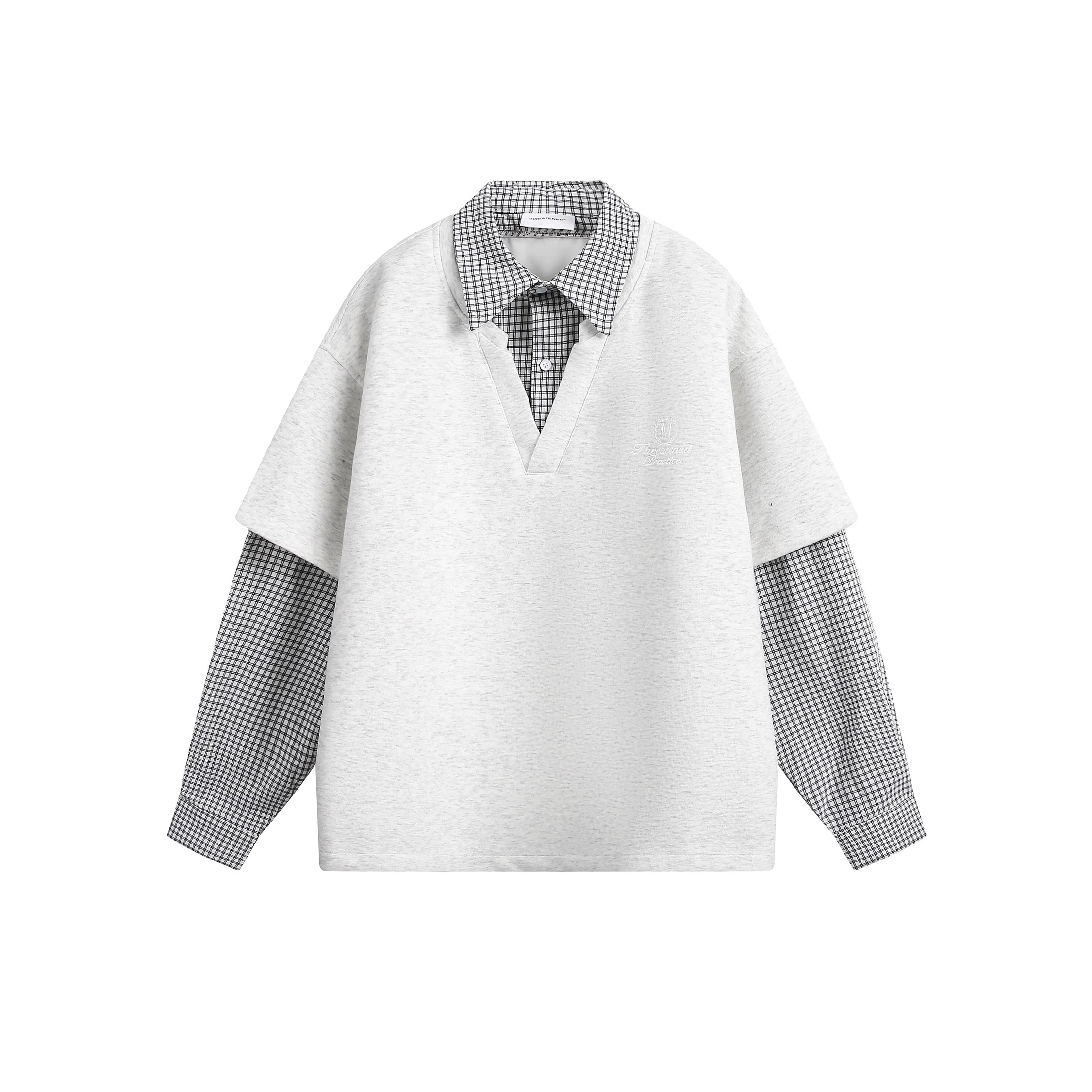 VINTAGE PLAID PANELED FAUX LAYERED HOODIE, UNISEX DG008235