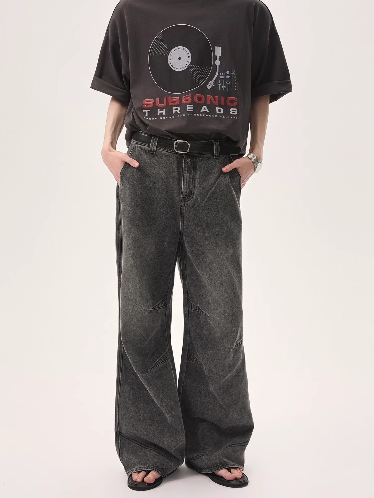 【アンダーグラウンド💥🏷️/ 5Color】UNISEX VINTAGE WASHED DENIM: STRAIGHT & WIDE-LEG PANTS DG008138