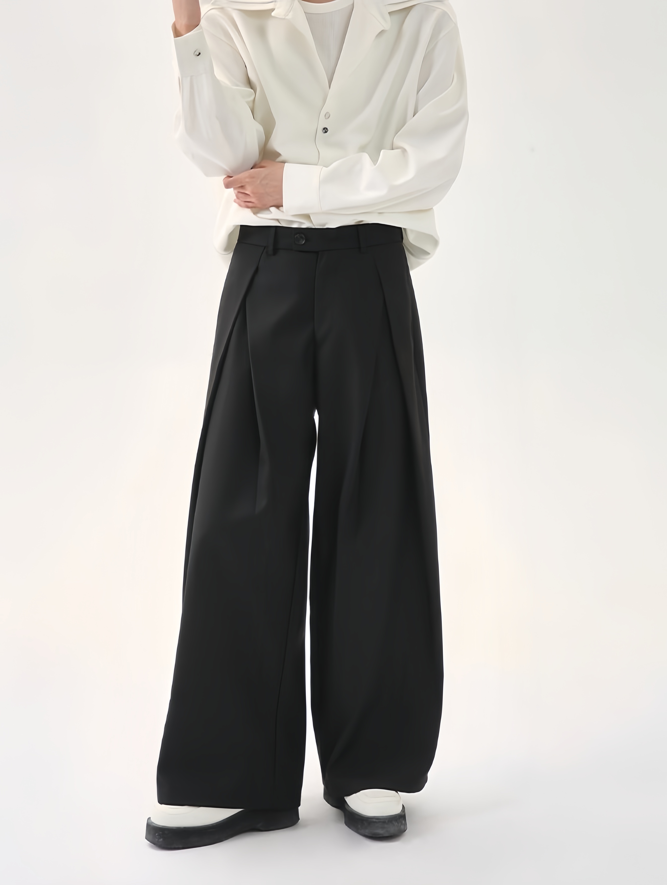 【数量限定価格🔥】CASUAL SOLID DESIGNER PLEATED STRAIGHT TROUSERS DG008142